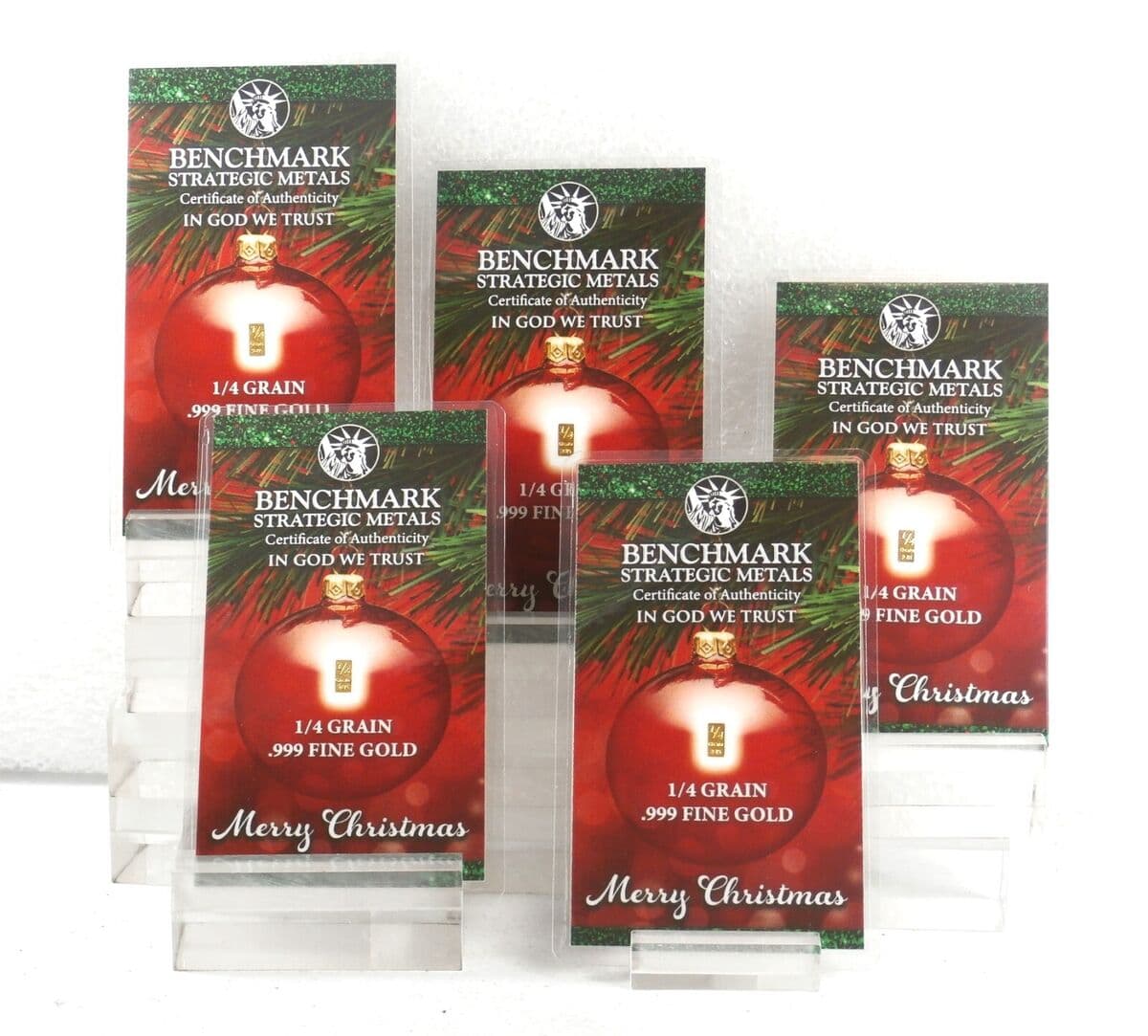 GOLD 1/60 GRAM BAR COOL CHRISTMAS 5 PAK BULLION 24k PURE REAL GOLD 10g product image