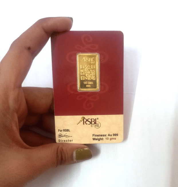 10 Grams REAL Gold Rectangle Bullion Bar 24Kt 999 Purity Seal RSBL Certified product image