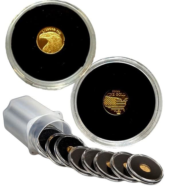Lot X 10 Monarch American Bald Eagle 1/100 Oz .9999 Gold Rounds in Capsule Bu product image