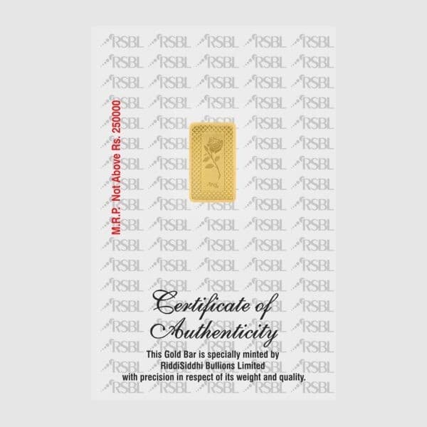 5 Grams 24Kt 999 Purity REAL Gold Rectangle Bullion Bar Seal Pack RSBL Certified product image